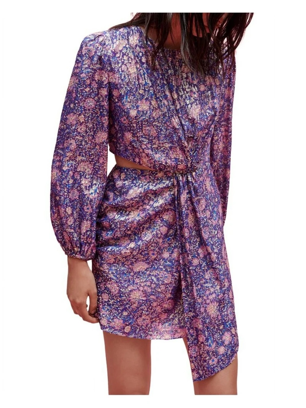 NEW Maje Purple Pink Floral Mini Dress RP $530 Size L
